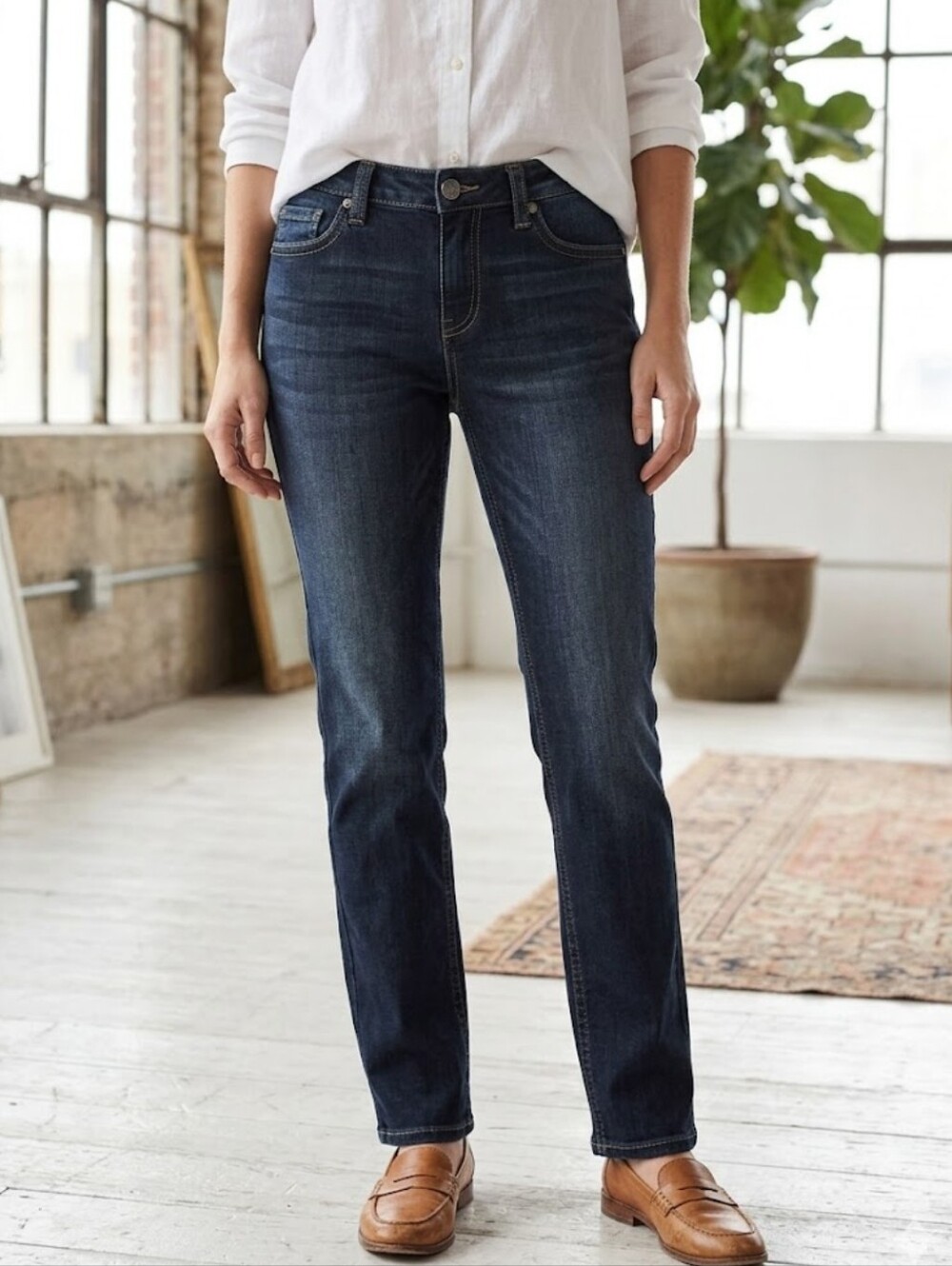 NWT Kut from the Kloth Maribel straight-leg mid-rise dark indigo wash Women 12L.